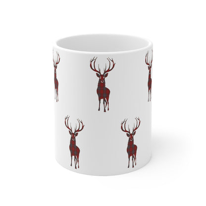 Tartan Stag Mug - MacFarlane Tartan, Coffee Cup, Tea Cup, Scotland, White