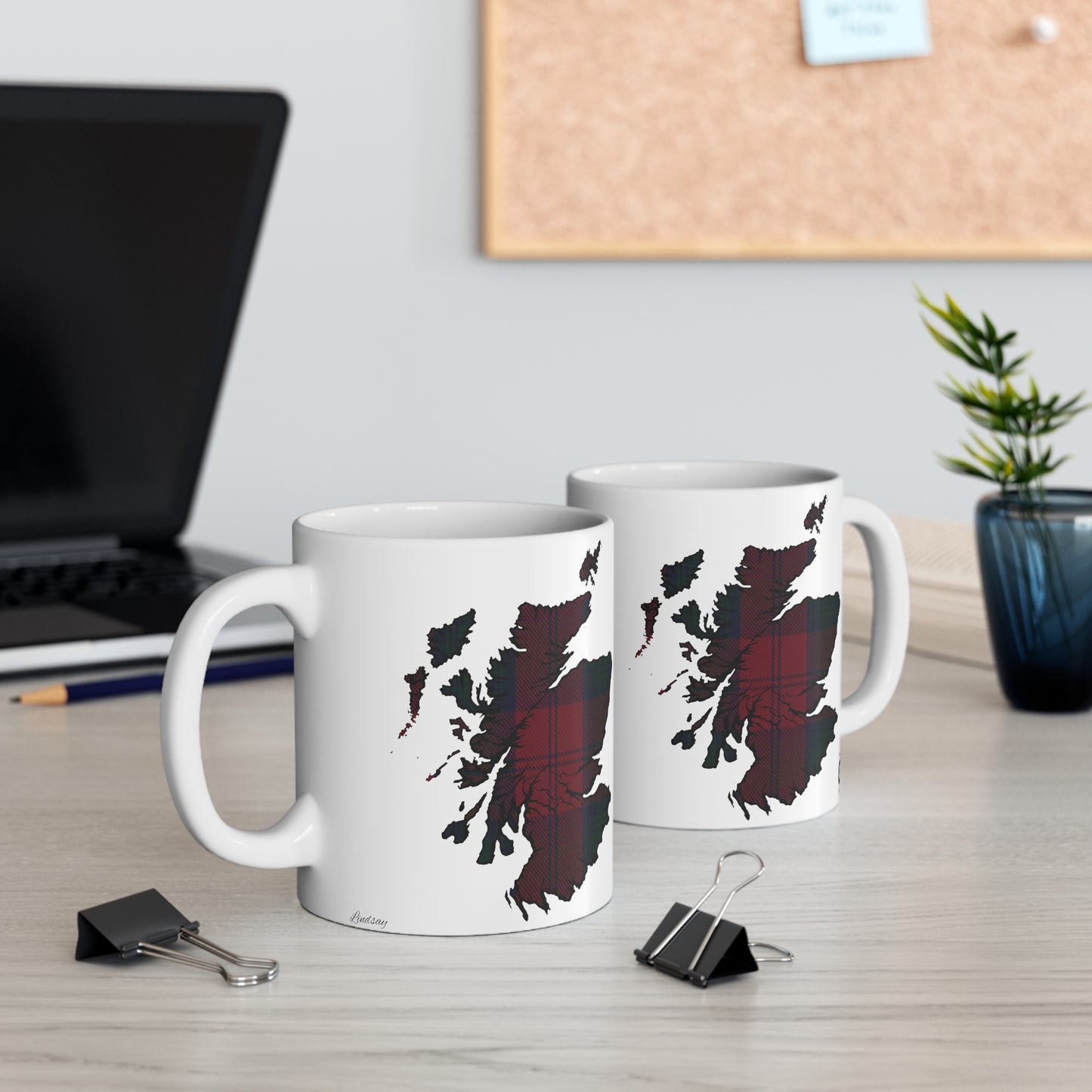 Scotland Map Mug 11oz, Lindsay Tartan