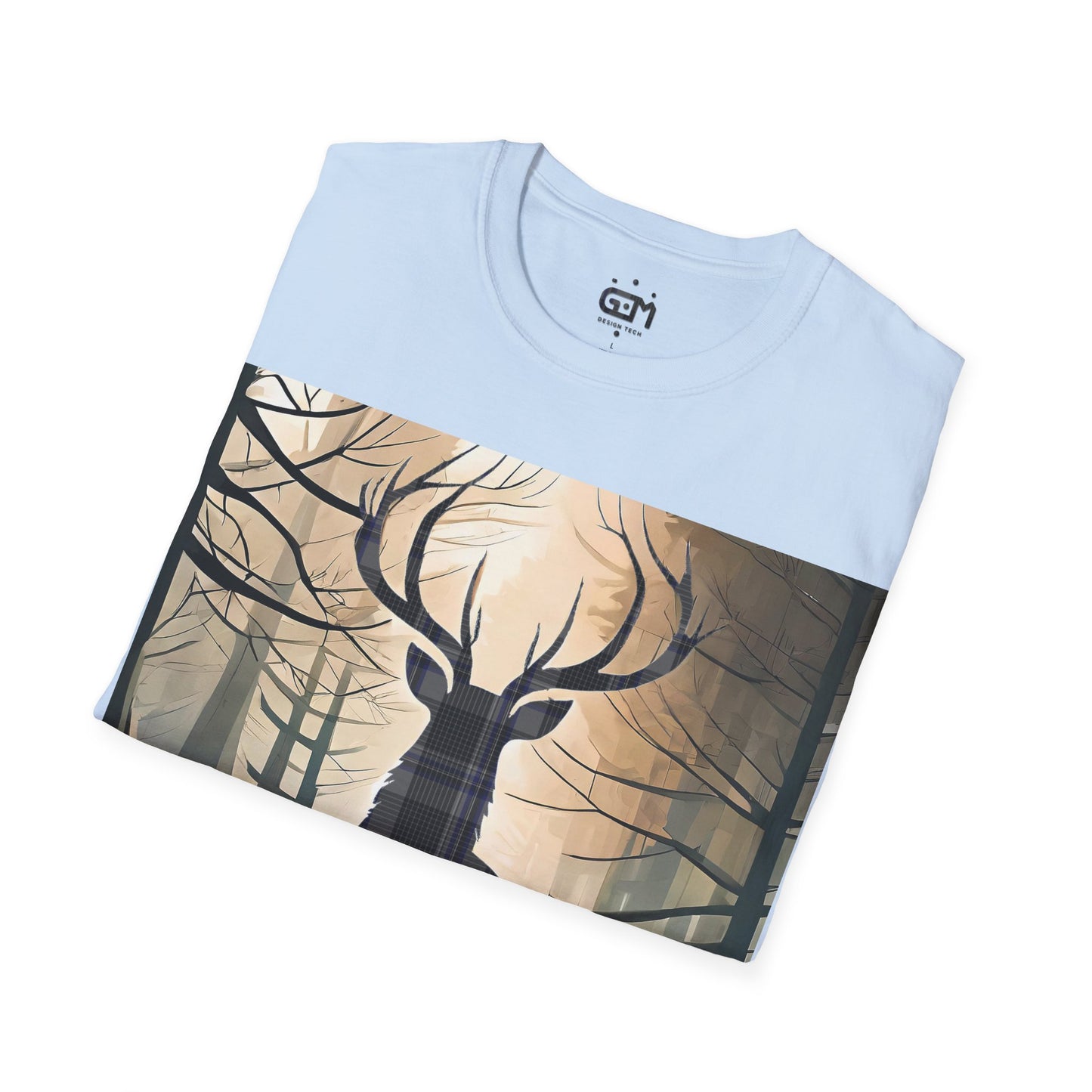 Stag Tartan Silhouette Softstyle T-Shirt - Hood Tartan, Unisex Tee, Scottish Scenery, Various Colours