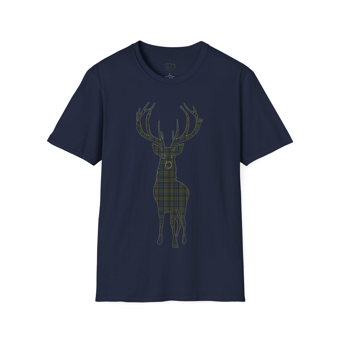 Tartan Stag Softstyle T-Shirt - Campbell Tartan, Unisex Tee, Scottish Scenery, Various Colours