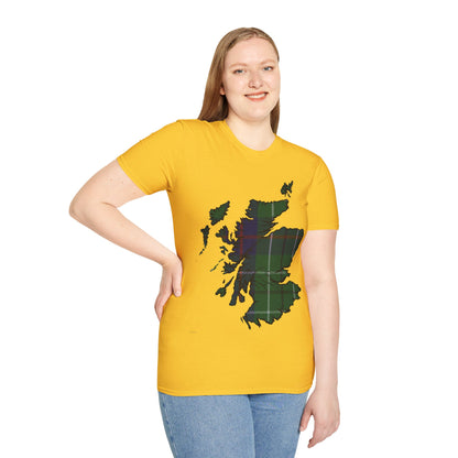 Scotland Tartan Map Softstyle Unisex T-Shirt, Duncan Tartan, Various Colours