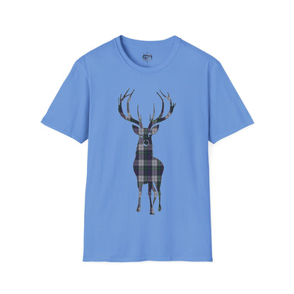 Tartan Stag Softstyle T-Shirt - Argyle Dress Tartan, Unisex Tee, Scottish Scenery, Various Colours