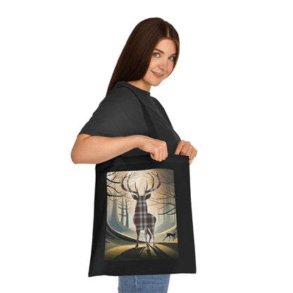 Reversible Scotland Tartan Stag Cotton Tote Bag - Stewart Dress Tartan