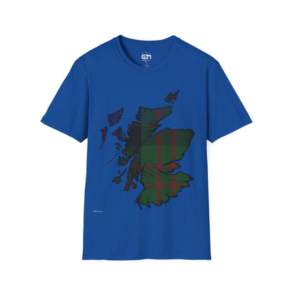 Scotland Tartan Map Softstyle Unisex T-Shirt, MacDonald Tartan, Various Colours