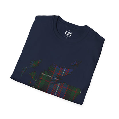 Scotland Tartan Map Softstyle Unisex T-Shirt, Rankin Tartan, Various Colours