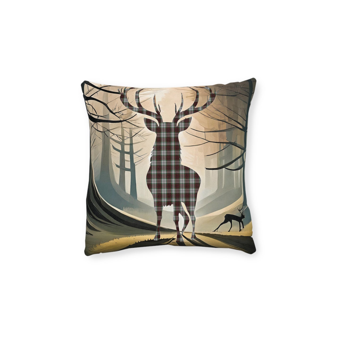 Reversible Square Cushion : Stag / Scotland Map - Fraser Tartan, Various Sizes