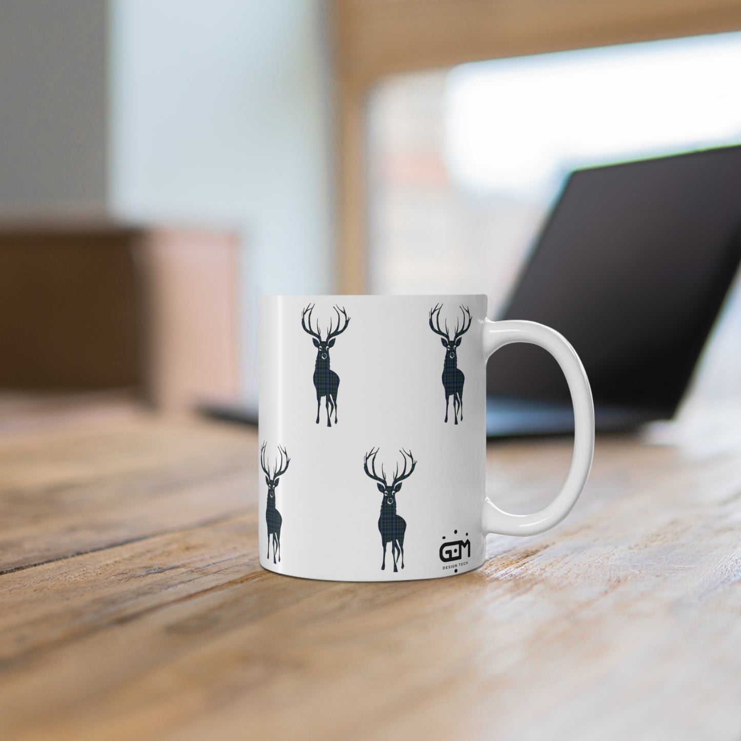 Tartan Stag Mug - Miller Tartan, Coffee Cup, Tea Cup, Scotland, White