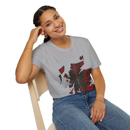 Scotland Tartan Map Softstyle Unisex T-Shirt, MacGregor Tartan, Various Colours