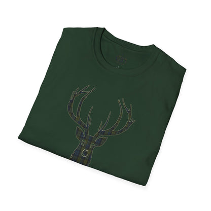 Tartan Stag Softstyle T-Shirt - Campbell Tartan, Unisex Tee, Scottish Scenery, Various Colours