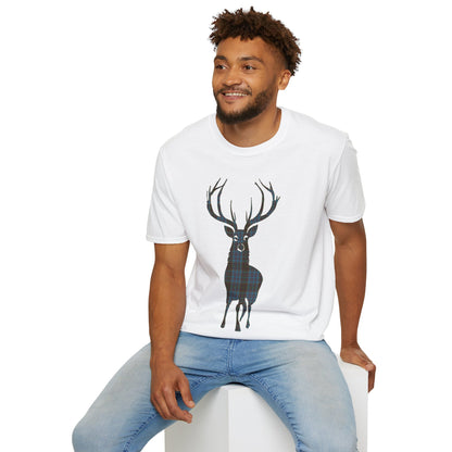 Tartan Stag Softstyle T-Shirt - Anderson Tartan, Unisex Tee, Scottish Scenery, Various Colours