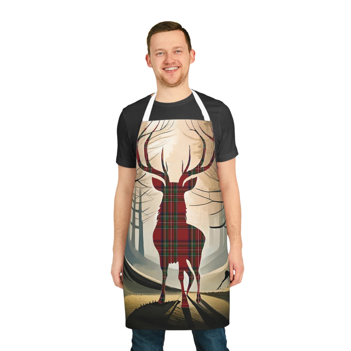 Tartan Stag Woodland Scene Apron - Stewart Royal Tartan, Scottish Cooking Apparel, Chef Accessory