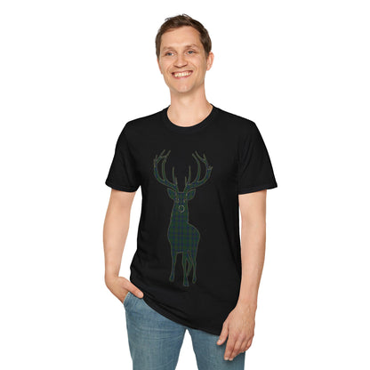 Tartan Stag Softstyle T-Shirt - Kennedy Tartan, Unisex Tee, Scottish Scenery, Various Colours