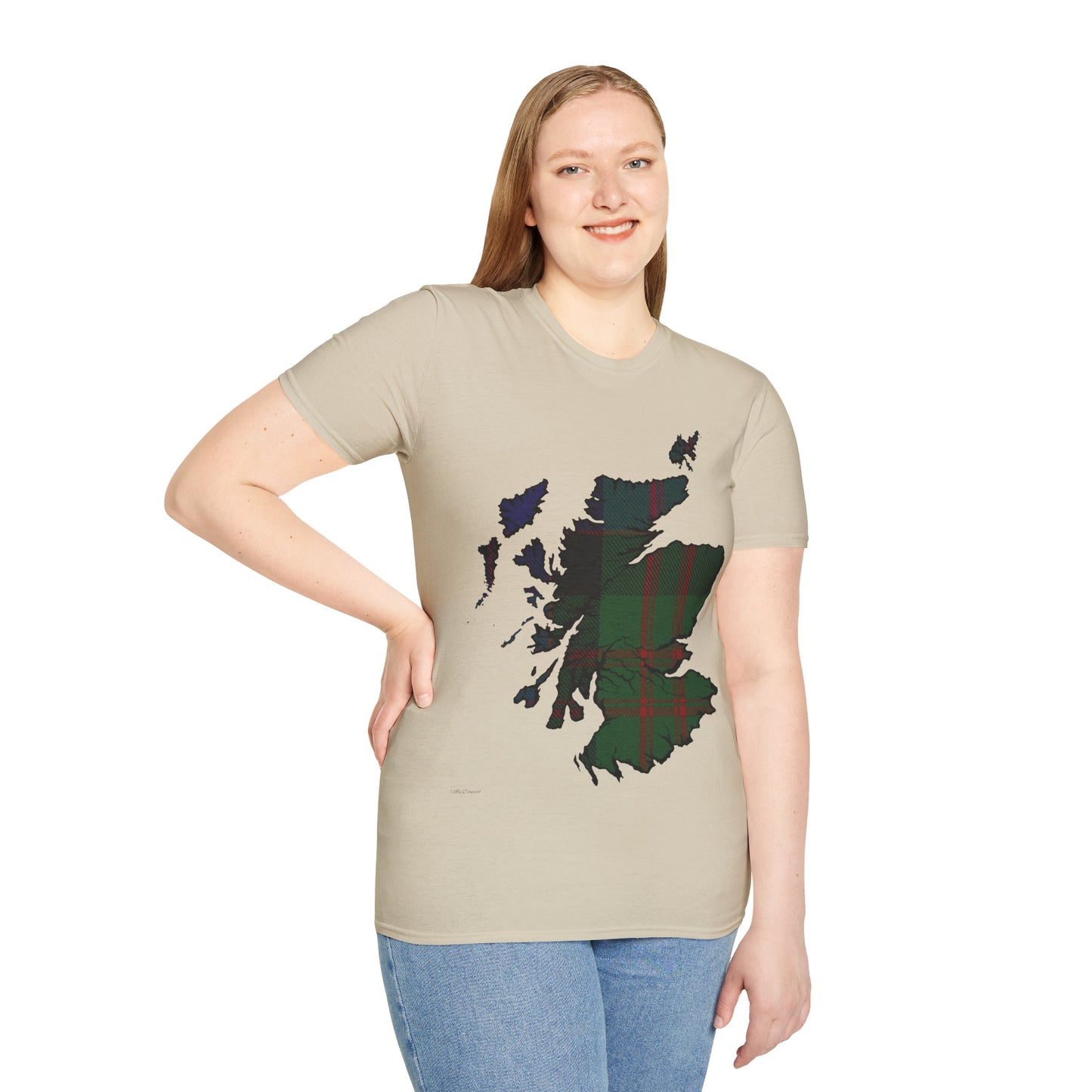 Scotland Tartan Map Softstyle Unisex T-Shirt, MacDonald Tartan, Various Colours