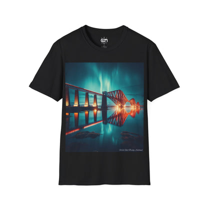 Forth Rail Bridge with Northern Lights Softstyle T-Shirt, Unisex Tee, Scotland Shirt, Scottish Landmark, Nature, Scenery, Various Colours