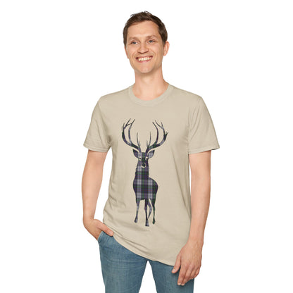 Tartan Stag Softstyle T-Shirt - Argyle Dress Tartan, Unisex Tee, Scottish Scenery, Various Colours