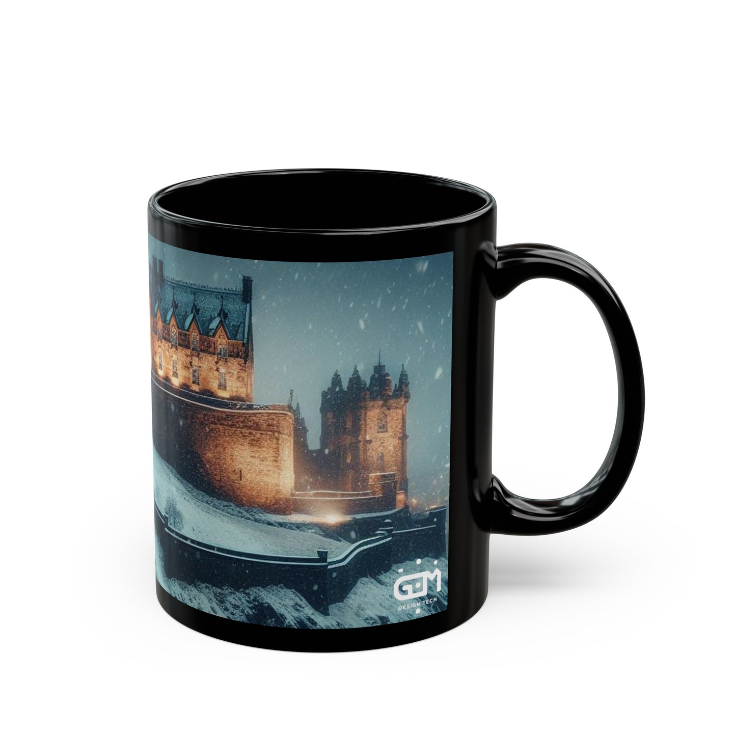 Edinburgh Castle in Winter Mug, Coffee Cup, Tea Cup, Scottish Art, Scottish Landmarks, Scottish Nature, Black