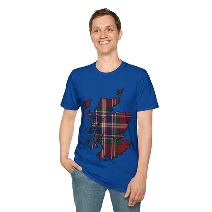 Scotland Tartan Map Softstyle Unisex T-Shirt, MacFarlane Tartan, Various Colours