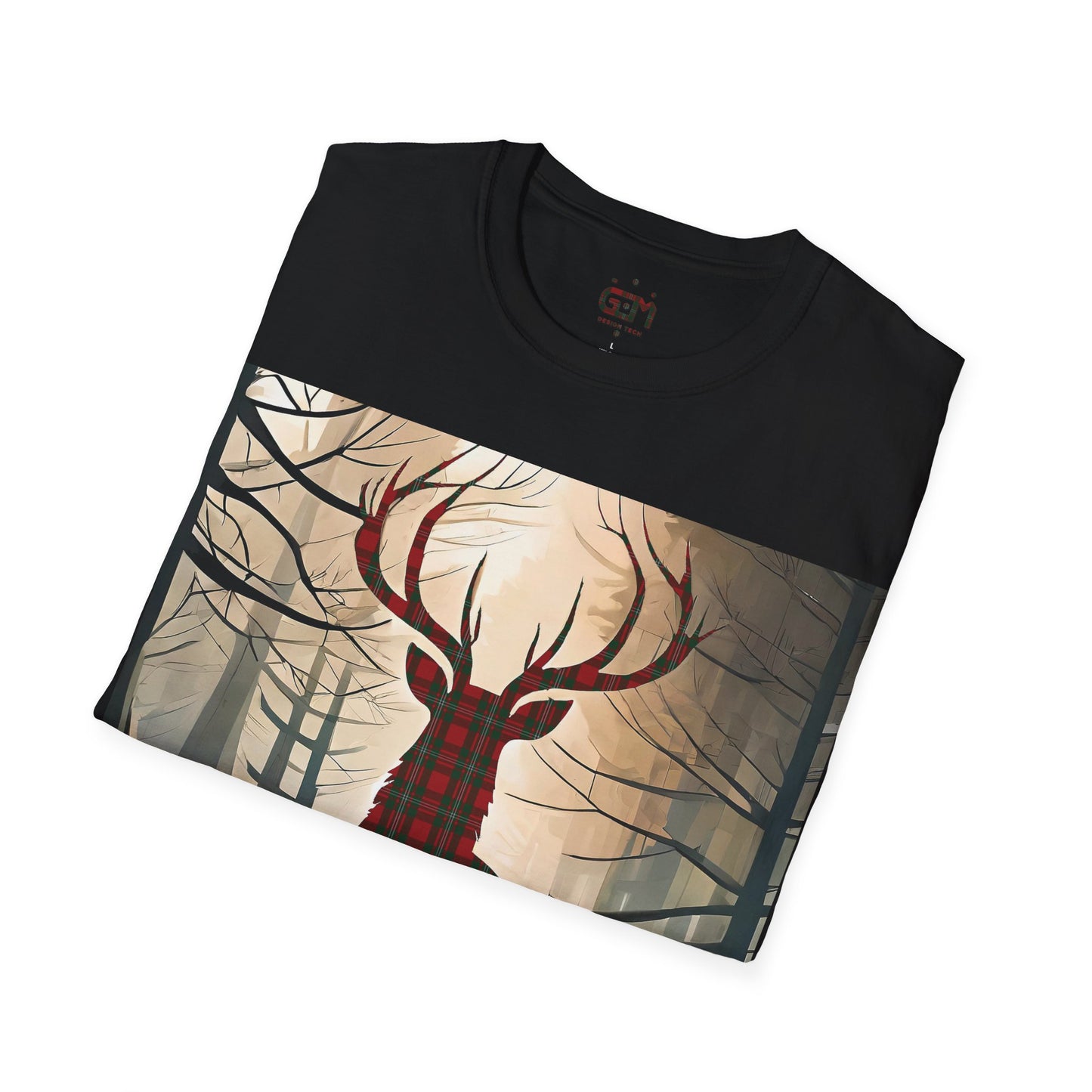 Stag Tartan Silhouette Softstyle T-Shirt - MacGregor Tartan, Unisex Tee, Scottish Scenery, Various Colours