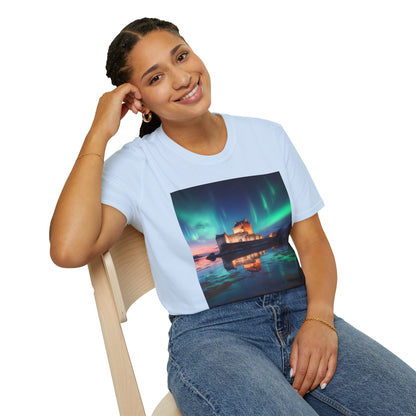 Eilean Donan Castle with Northern Lights Softstyle Unisex T-Shirt, Scotland Tee