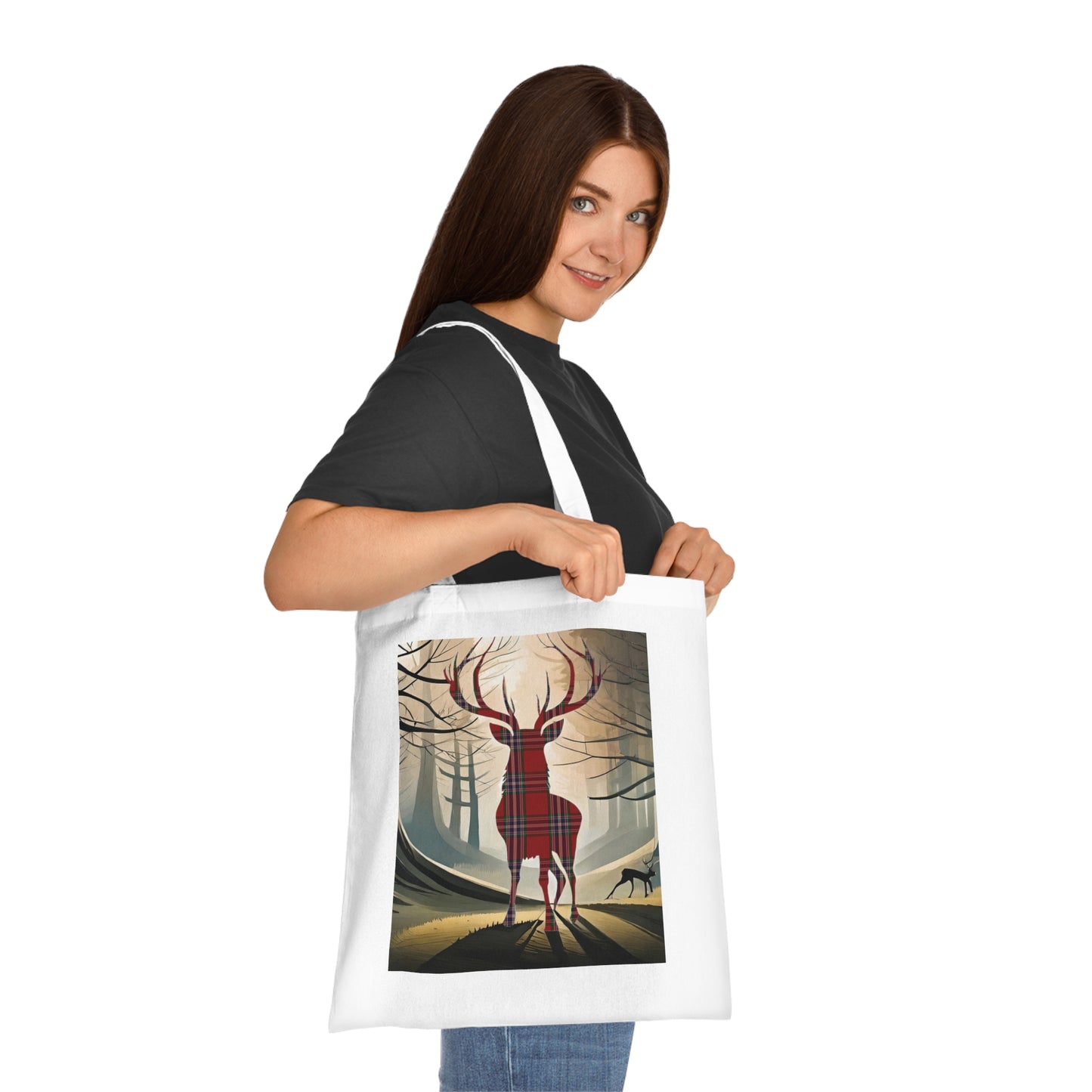 Reversible Scotland Tartan Stag Cotton Tote Bag - MacFarlane Tartan