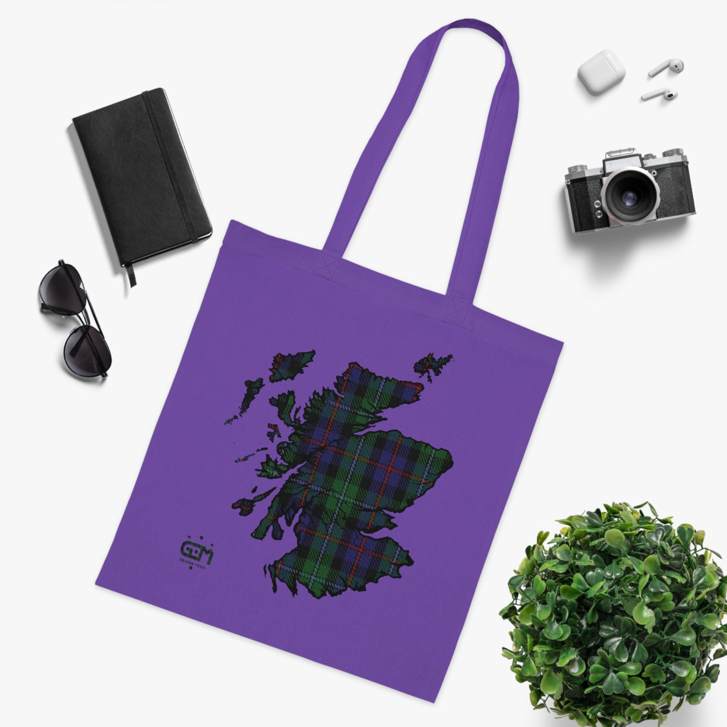 Reversible Scotland Tartan Map Cotton Tote Bag - Argyle Tartan