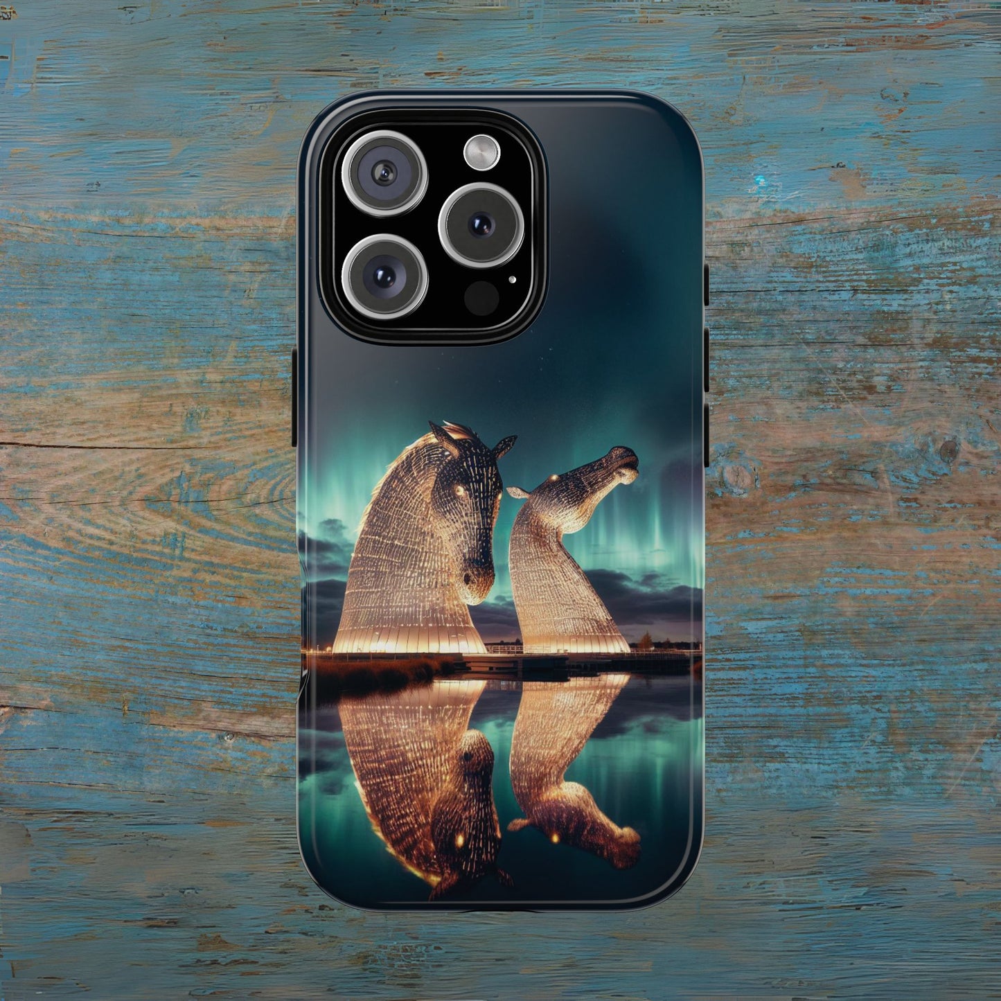 Kelpies Northern Lights Art Variant Phone Case, Scotland, Apple