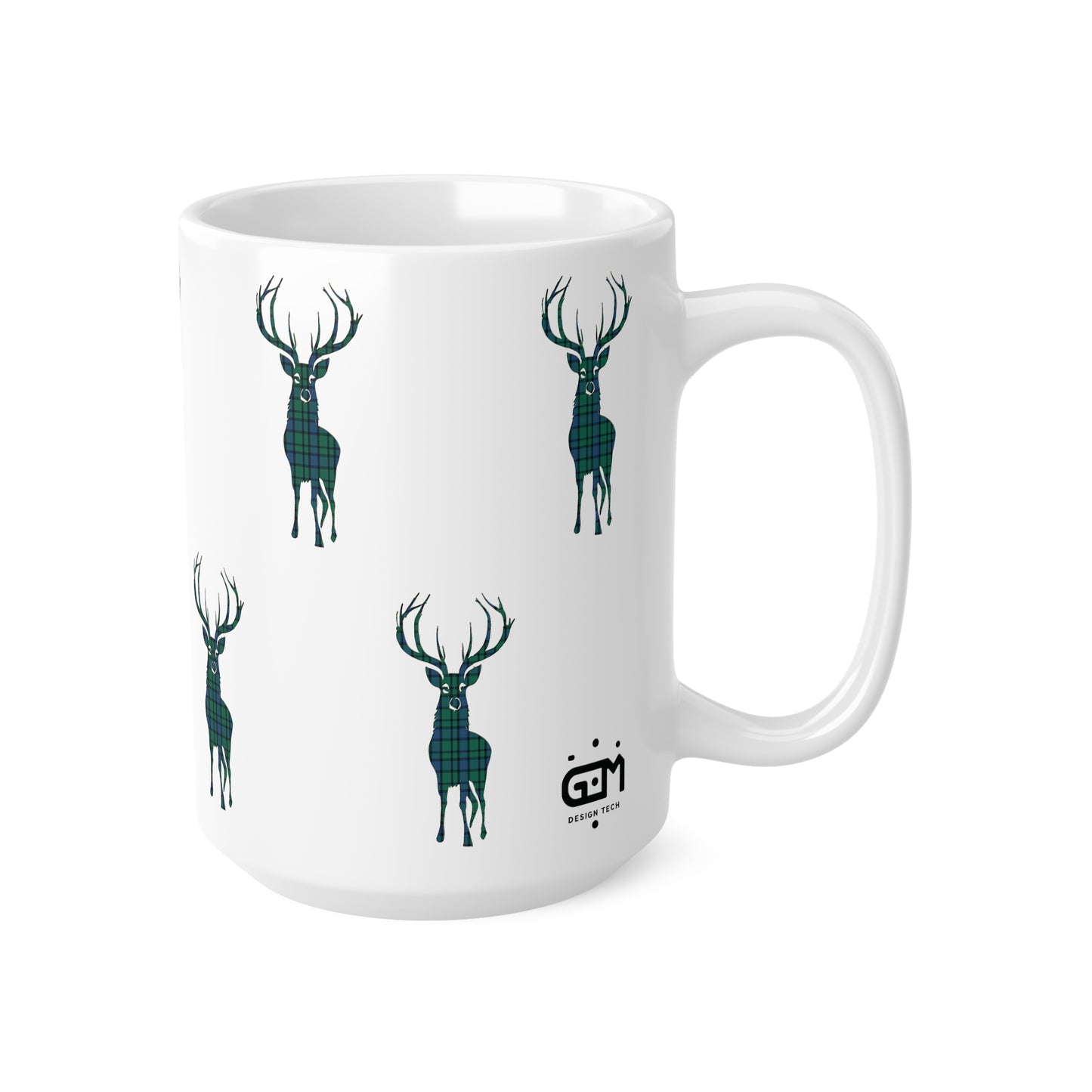 Tartan Stag Mug - Flower of Scotland Tartan, Coffee Cup, Tea Cup, Scotland, White