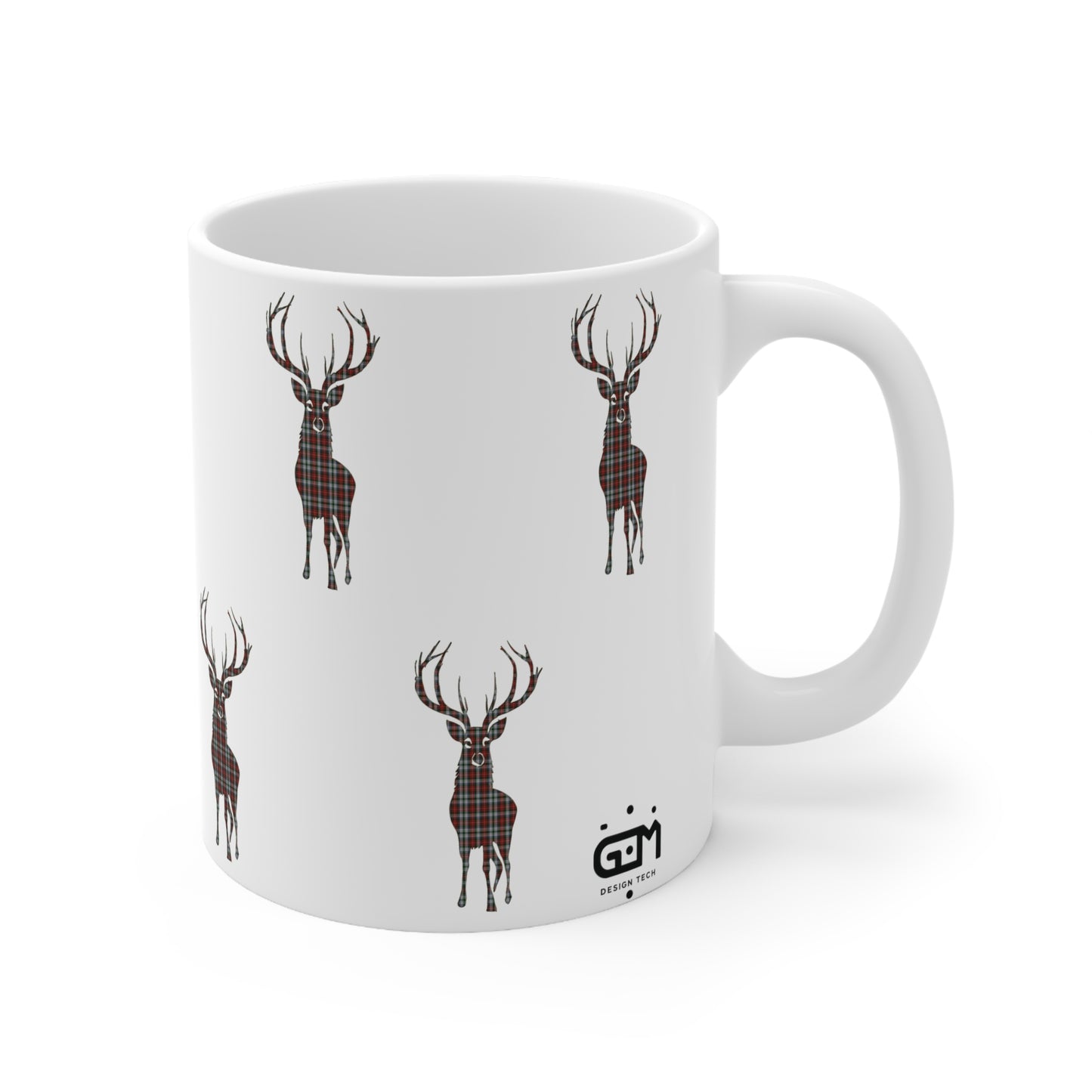 Tartan Stag Mug - Stewart Tartan, Coffee Cup, Tea Cup, Scotland, White