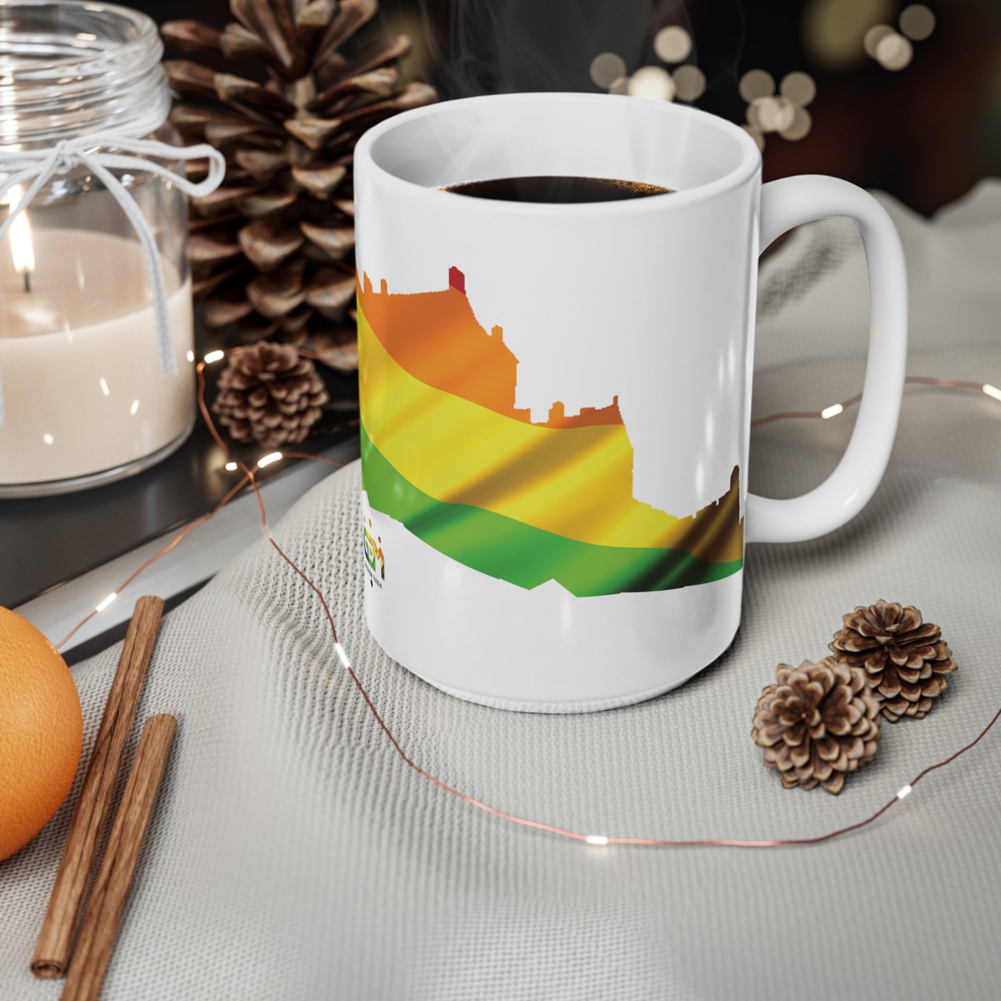 Edinburgh Castle Pride Flag Art Mug, White