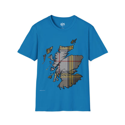 Scotland Tartan Map Softstyle Unisex T-Shirt, Buchanan Dress Tartan, Various Colours