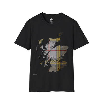 Scotland Tartan Map Softstyle Unisex T-Shirt, Buchanan Dress Tartan, Various Colours