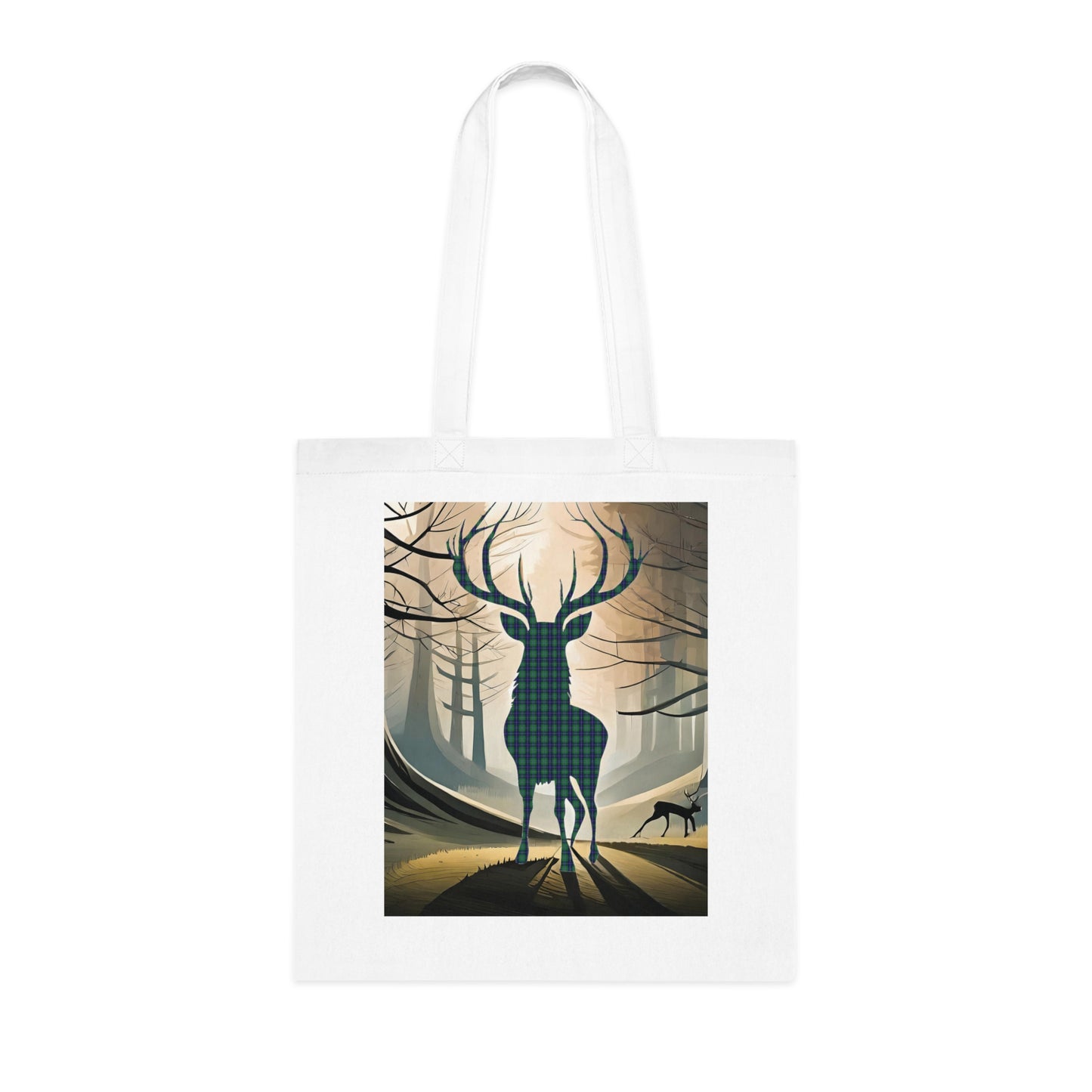 Reversible Scotland Tartan Stag Cotton Tote Bag - Douglas Tartan