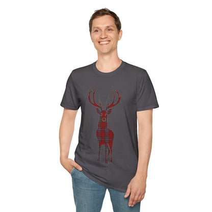 Tartan Stag Softstyle T-Shirt - MacFarlane Tartan, Unisex Tee, Scottish Scenery, Various Colours