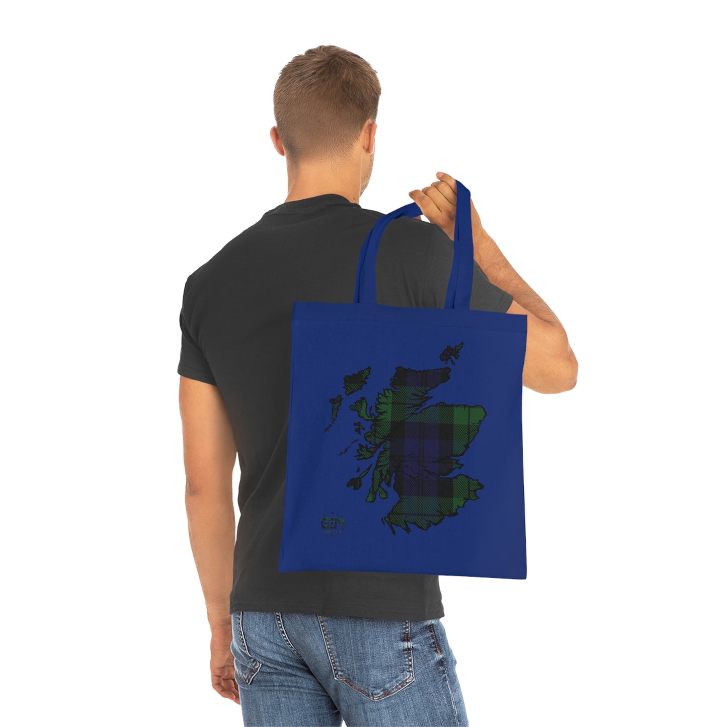 Reversible Scotland Tartan Map Cotton Tote Bag - Black Watch Tartan