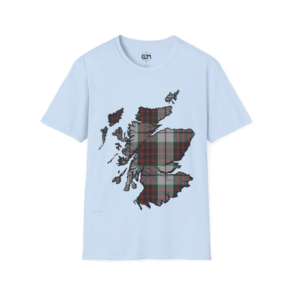 Scotland Tartan Map Softstyle Unisex T-Shirt, Fraser Dress Tartan, Various Colours