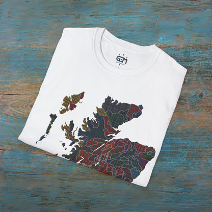 Scotland Tartan Clan Map Softstyle T-Shirt, Unisex Tee, Scotland Shirt, Various Colours