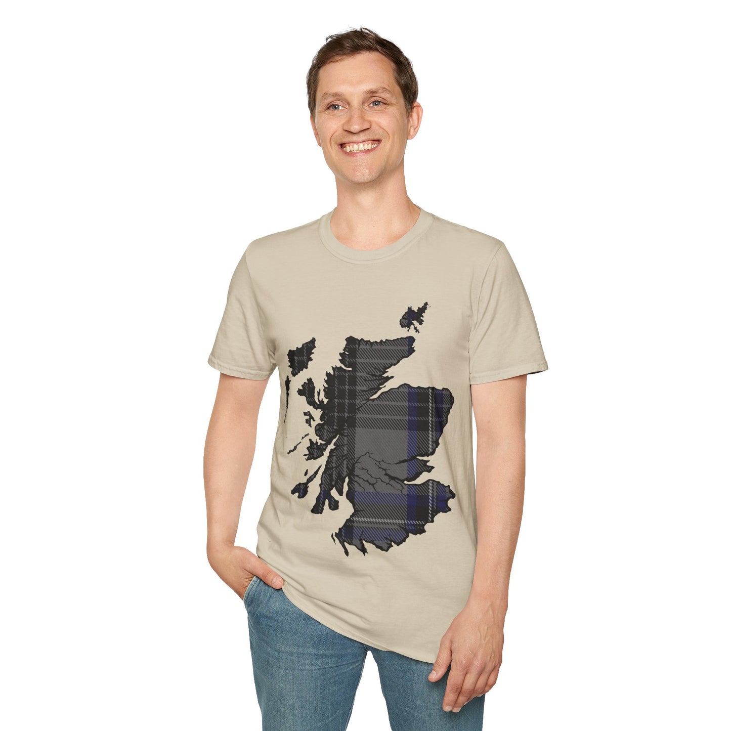 Scotland Tartan Map Softstyle Unisex T-Shirt, Hood Tartan, Various Colours