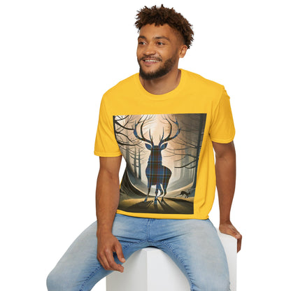 Stag Tartan Silhouette Softstyle T-Shirt - Anderson Old Tartan, Unisex Tee, Scottish Scenery, Various Colours