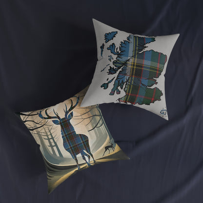 Reversible Square Cushion : Stag / Scotland Map - Anderson Old Tartan, Various Sizes