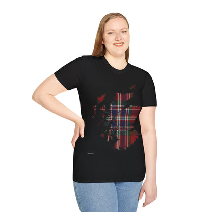 Scotland Tartan Map Softstyle Unisex T-Shirt, MacFarlane Tartan, Various Colours