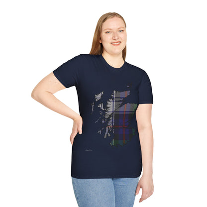 Scotland Tartan Map Softstyle Unisex T-Shirt, Argyle Dress Tartan, Various Colours