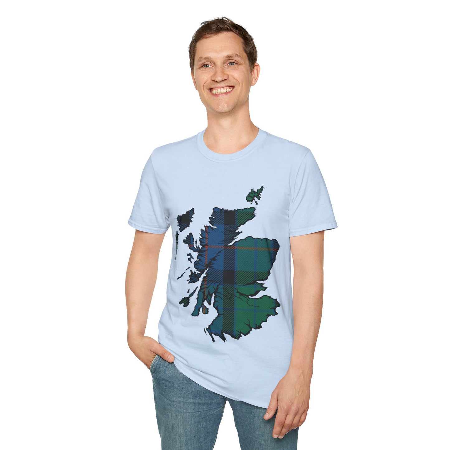 Scotland Tartan Map Softstyle Unisex T-Shirt, Flower of Scotland Tartan, Various Colours