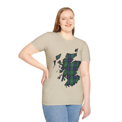 Scotland Tartan Map Softstyle Unisex T-Shirt, Douglas Tartan, Various Colours