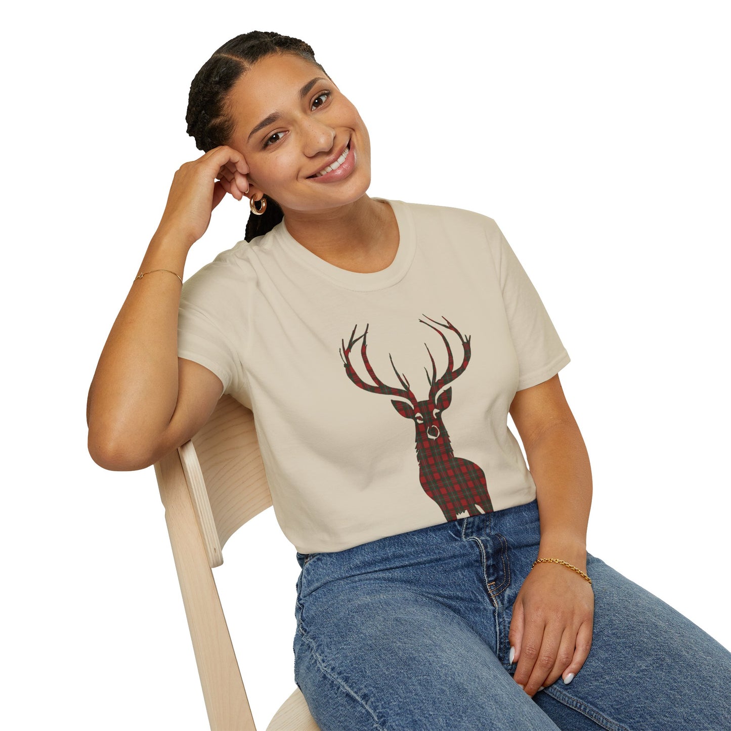 Tartan Stag Softstyle T-Shirt - MacGregor Tartan, Unisex Tee, Scottish Scenery, Various Colours