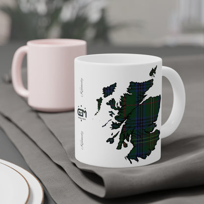 Scotland Tartan Map Mug - Kennedy Tartan, Various Sizes