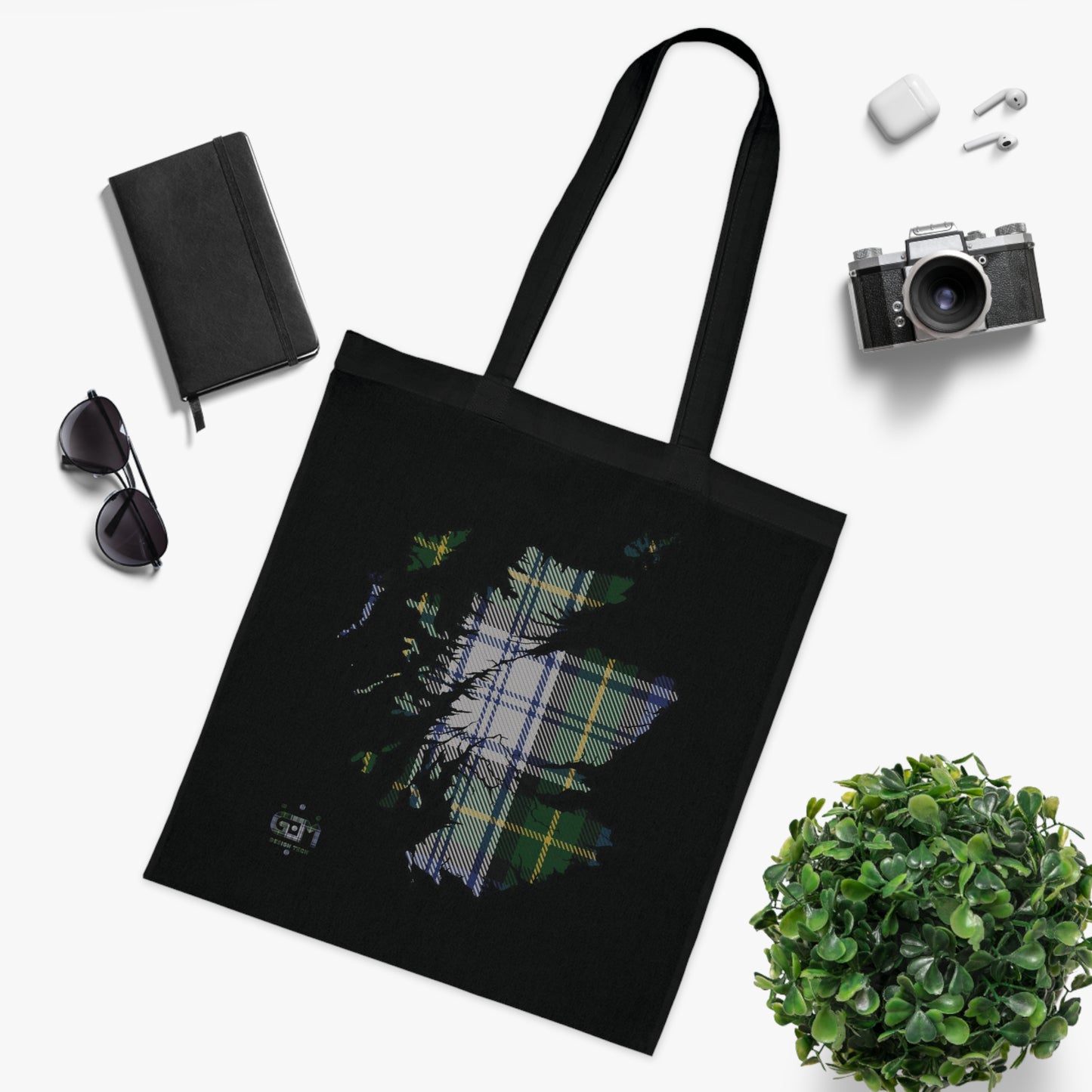 Reversible Scotland Tartan Map Cotton Tote Bag - Gordon Dress Tartan