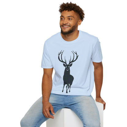 Tartan Stag Softstyle T-Shirt - Argyle Tartan, Unisex Tee, Scottish Scenery, Various Colours