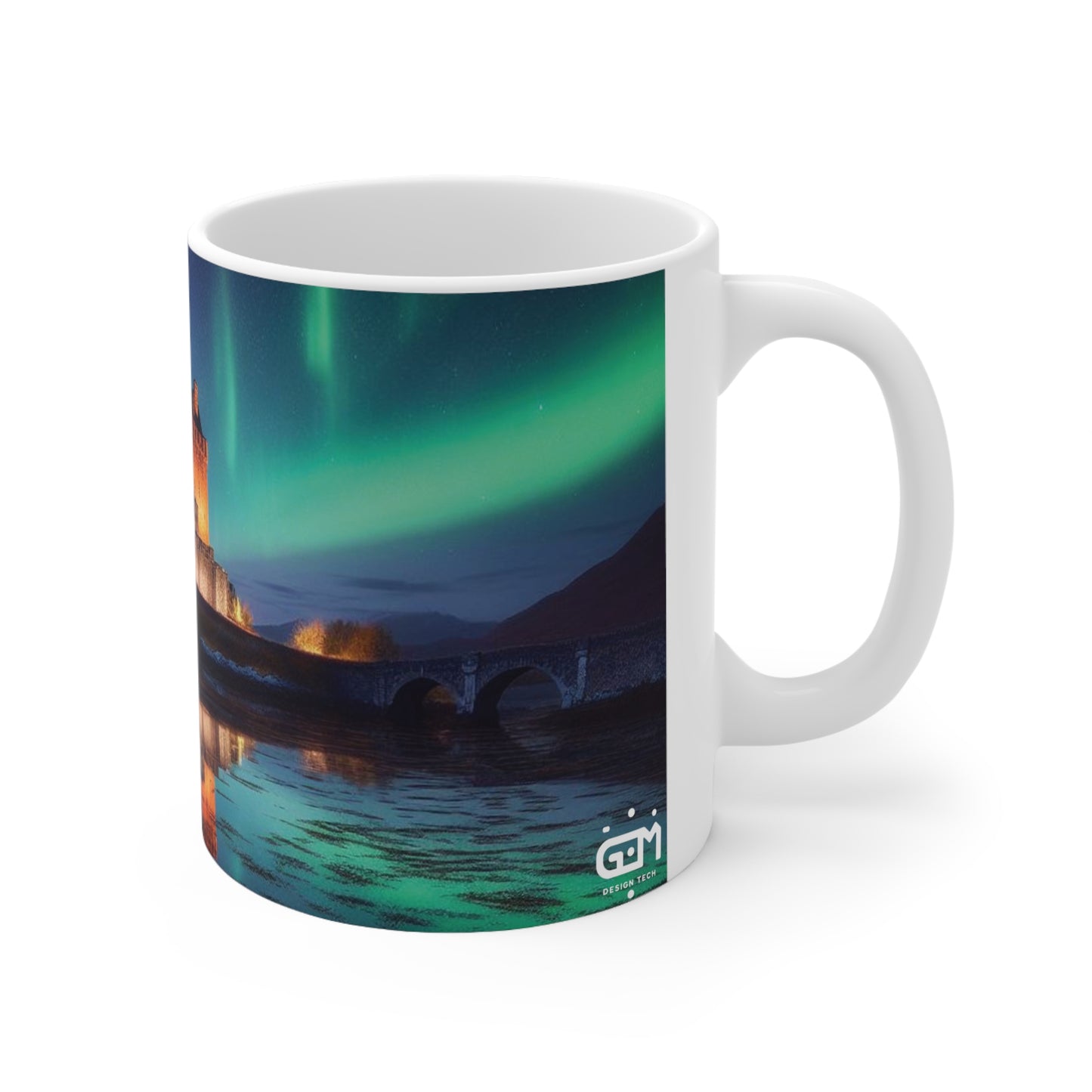 Eilean Donan Castle Northern Lights Mug, Coffee Cup, Tea Cup, Scottish Art, Scottish Landmarks, Scottish Nature, White