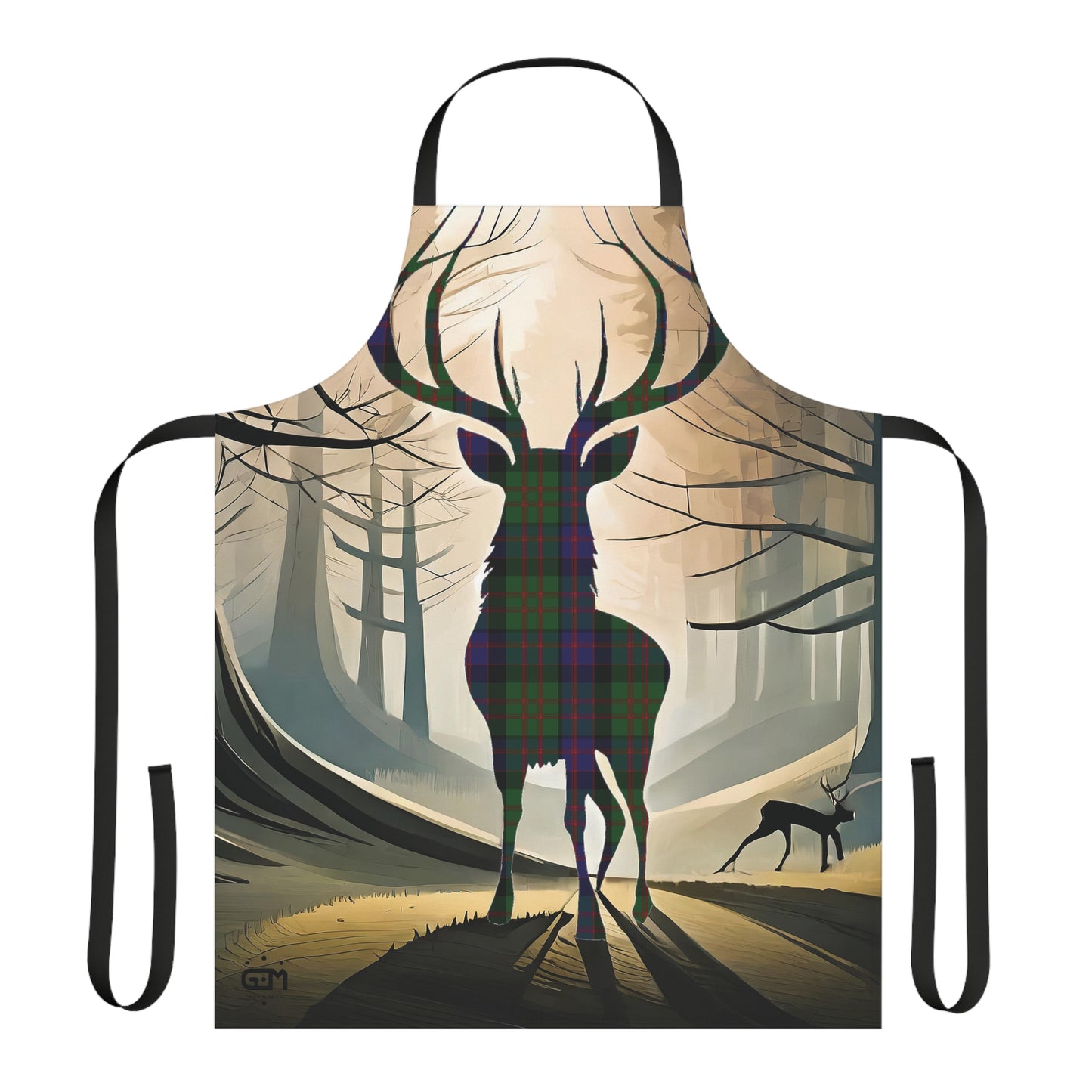 Tartan Stag Woodland Scene Apron - MacDonald Tartan, Scottish Cooking Apparel, Chef Accessory