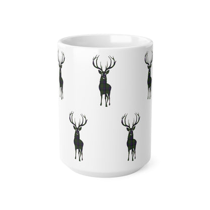 Tartan Stag Mug - MacDonald Tartan, Coffee Cup, Tea Cup, Scotland, White